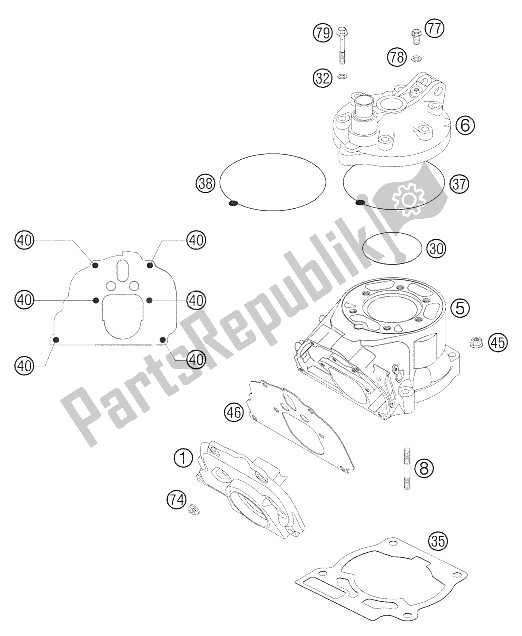 All parts for the Cylinder 125/200 of the KTM 125 EXC SIX Days Europe 2005