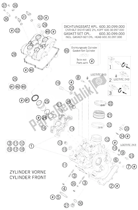 Tutte le parti per il Testata Anteriore del KTM 990 Super Duke R Australia United Kingdom 2010