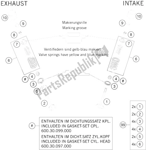 All parts for the Valve Drive of the KTM 990 Super Duke Orange Europe 2010