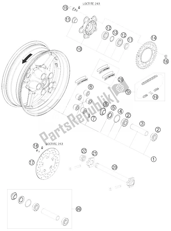 Toutes les pièces pour le Roue Arrière du KTM 1190 RC8 Black Australia 2010