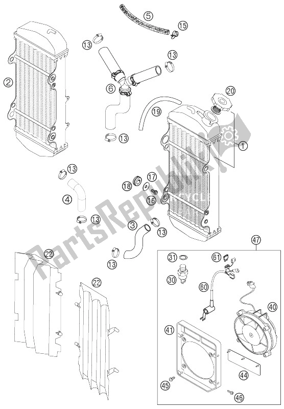 All parts for the Cooling System 450/525 Sx of the KTM 450 XC Cross Country Europe 2004