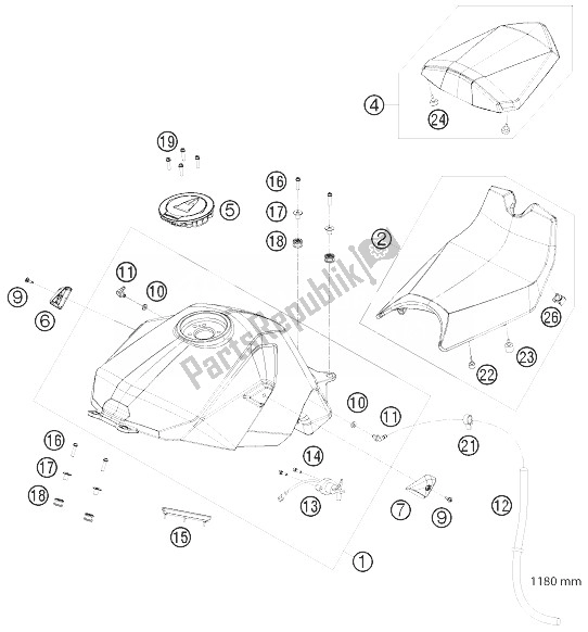 Tutte le parti per il Serbatoio, Sedile, Coperchio del KTM 1190 RC8 White USA 2010