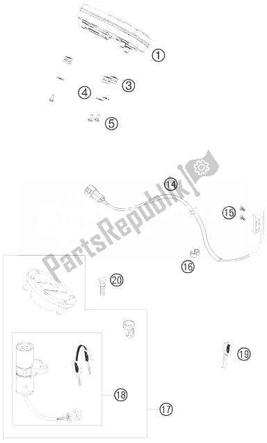 All parts for the Instruments / Lock System of the KTM 990 Super Duke Olive ME Australia United Kingdom 2010