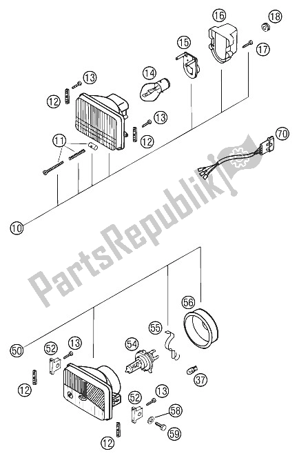 Tutte le parti per il Faro Anteriore 250-380 2002 del KTM 300 EXC Australia 2002