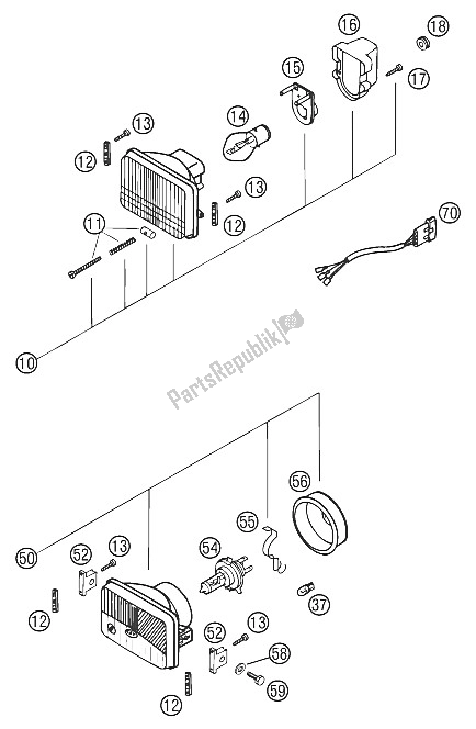 Tutte le parti per il Faro Anteriore 250-380 2002 del KTM 300 EXC USA 2002