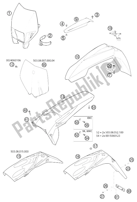 Toutes les pièces pour le Garde-boue Racing 2002 du KTM 250 EXC Racing USA 2002