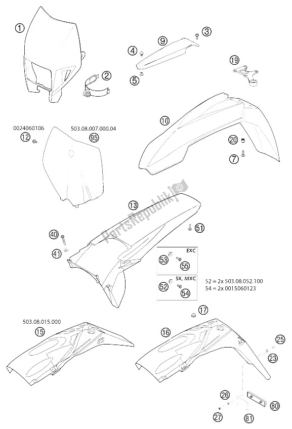 All parts for the Mudguard Racing 2002 of the KTM 400 EXC Racing Australia 2002