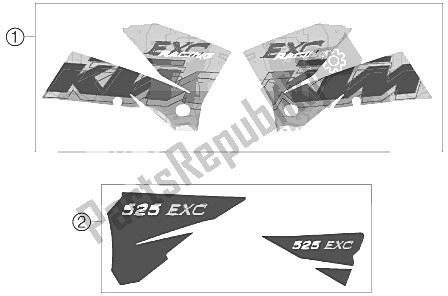 All parts for the Decal of the KTM 525 EXC Racing Europe 2006