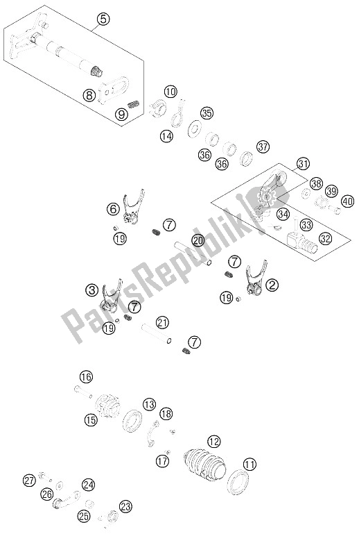 All parts for the Shifting Mechanism of the KTM 450 SX F Europe 2012