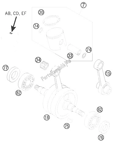Tutte le parti per il Albero Motore, Pistone del KTM 50 SX Mini USA 2008