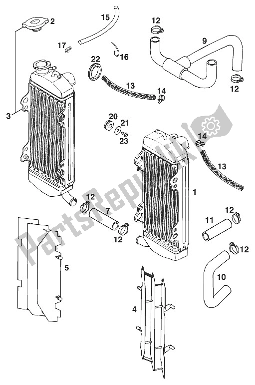 All parts for the Radiator - Radiator Hose 620 Sx '97 of the KTM 400 SUP Comp WP 18 KW Australia 1997