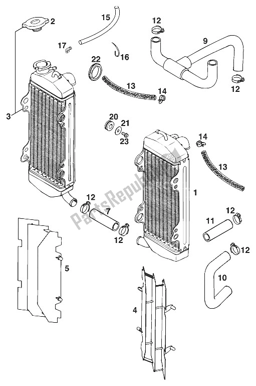 All parts for the Radiator - Radiator Hose 620 Sx '97 of the KTM 400 SUP Comp WP USA 1997