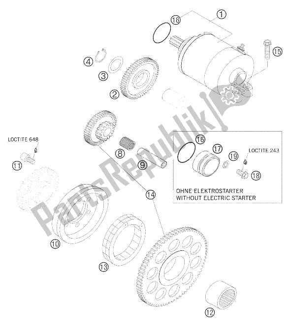 All parts for the Electric Starter of the KTM 250 EXC Racing Europe 2005