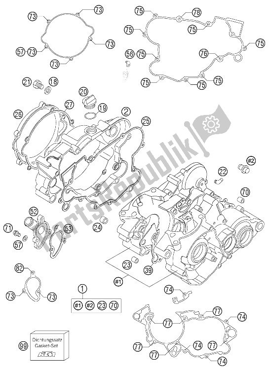 All parts for the Engine Case of the KTM 105 XC 19 16 USA 2009