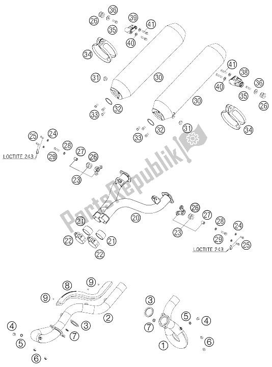 All parts for the Pipe Exhaust, Muffler 950 Advent of the KTM 950 Adventure Black Europe 2005