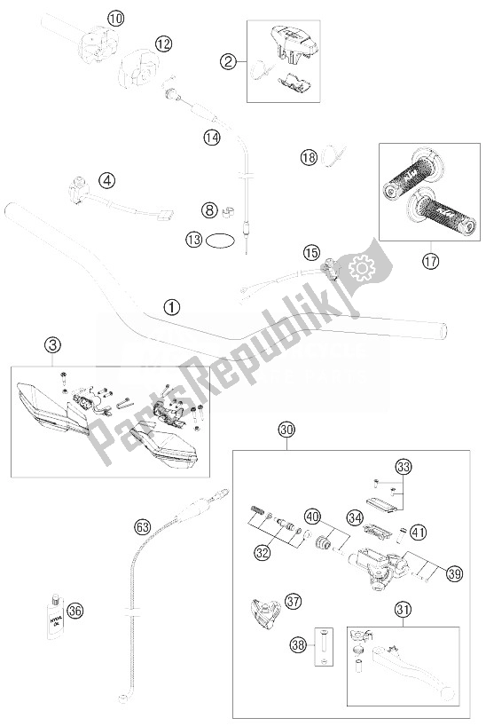 Todas as partes de Guiador, Controles do KTM 200 XC W USA 2013