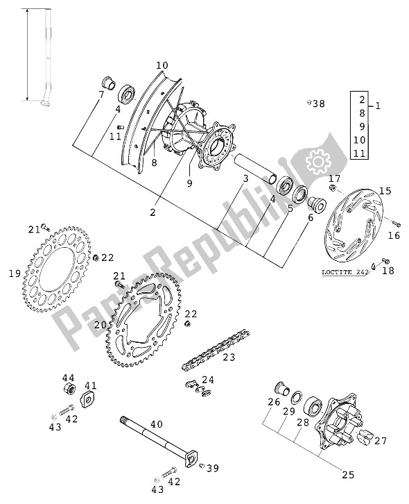 All parts for the Rear Wheel With Damper Lc4 2000 of the KTM 640 LC4 E Silber 18 5 LT Europe 2000