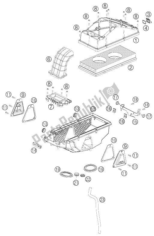 All parts for the Air Filter Box of the KTM 950 Supermoto Black USA 2006