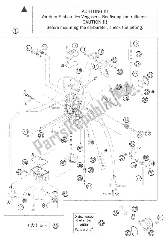 All parts for the Carburetor Fcrmx-41 450/525 Sx+s of the KTM 450 SMR Europe 2005