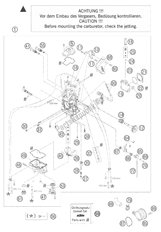 Tutte le parti per il Carburatore Fcrmx-41 450/525 Sx + S del KTM 525 SX Supermoto USA 2005