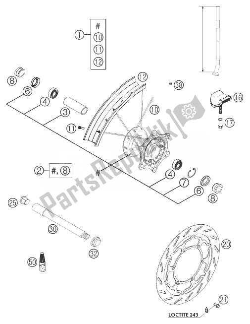 Todas las partes para Rueda Delantera 640 Lc4 de KTM 640 LC4 Enduro Orange 12L Europe 2003