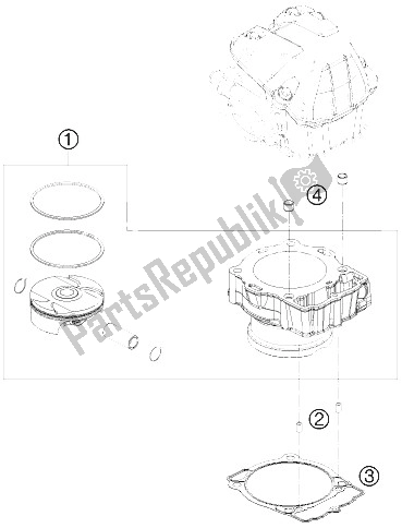 All parts for the Cylinder of the KTM 450 SX F Fact Repl USA 2012