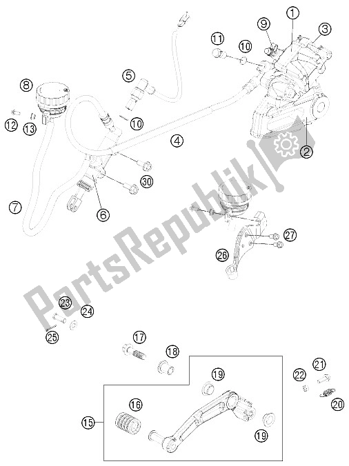 Toutes les pièces pour le Système De Freinage Arrière du KTM 200 Duke OR W O ABS B D 15 Asia 2015