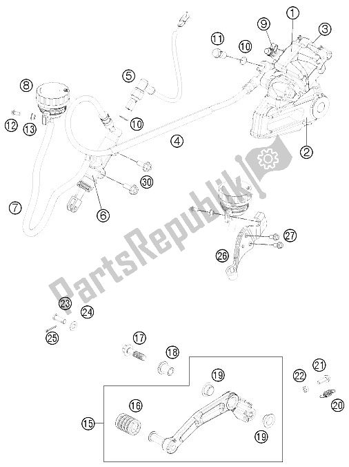 Tutte le parti per il Sistema Frenante Posteriore del KTM 200 Duke OR W O ABS CKD 15 Thailand 2015