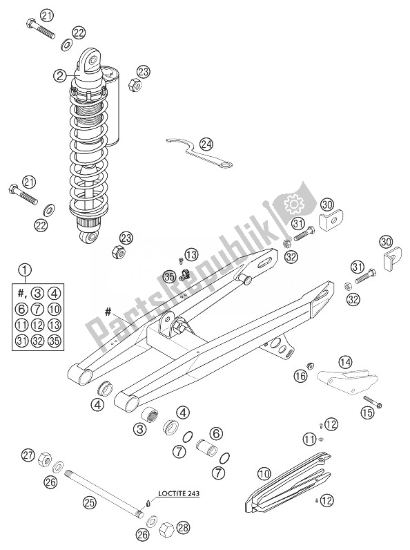 Todas las partes para Brazo Oscilante, Amortiguador 65sx de KTM 65 SX Europe 2003