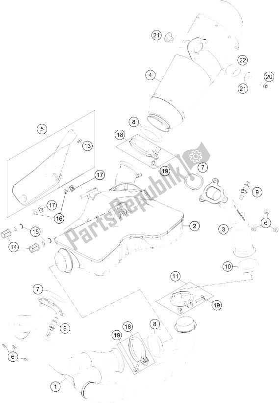 All parts for the Exhaust System of the KTM 1290 Superduke R Black ABS 15 USA 2015