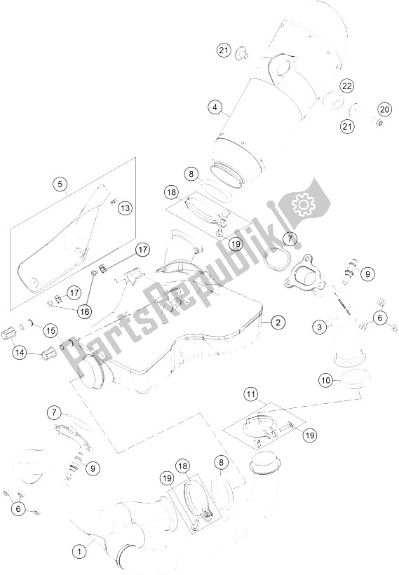 Toutes les pièces pour le Système D'échappement du KTM 1290 Superduke R Orange ABS 15 Europe 2015