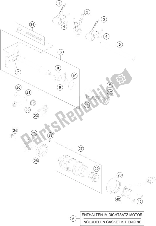 All parts for the Shifting Mechanism of the KTM 690 Duke White ABS Australia 2016