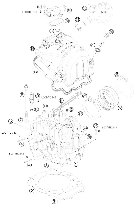 All parts for the Cylinder Head of the KTM 690 Supermoto Orange Australia United Kingdom 2008