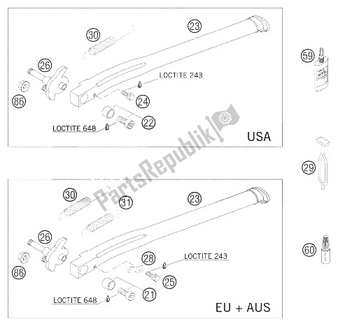 All parts for the Stand Side 125-525 of the KTM 200 EXC Australia 2005