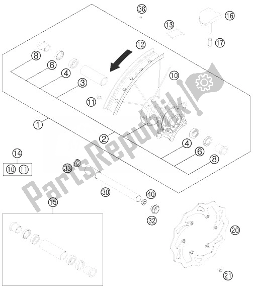 All parts for the Front Wheel of the KTM 250 XC Europe USA 2014