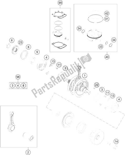 Toutes les pièces pour le Vilebrequin, Piston du KTM 250 EXC F Europe 2016