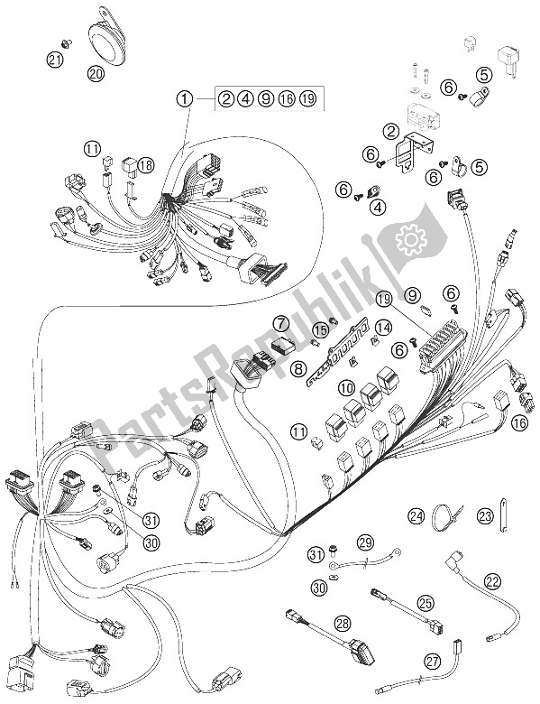 All parts for the Wiring Harness of the KTM 990 Supermoto T Orange France 2009