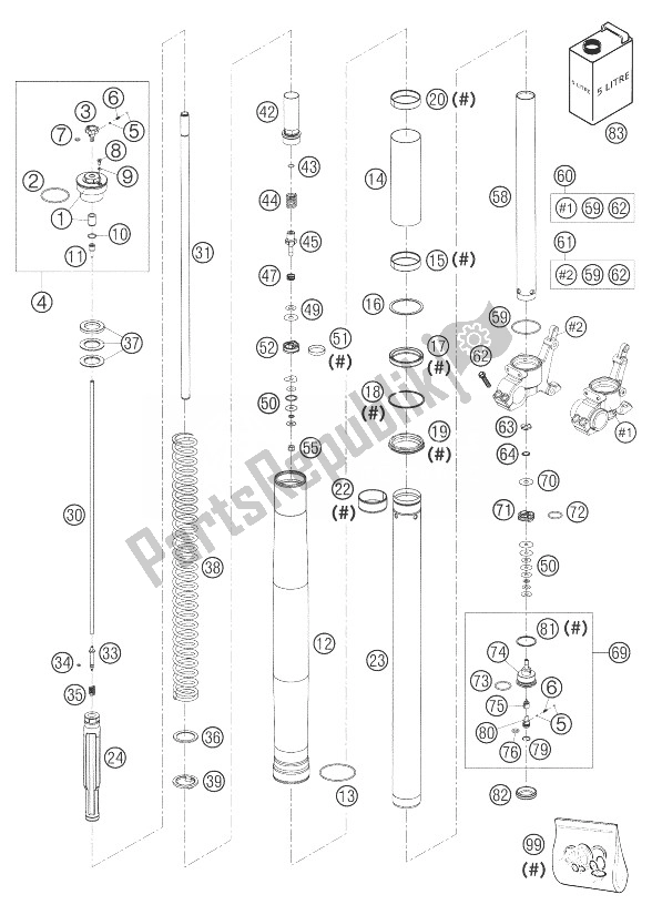 All parts for the Fork Leg Wp Usd 48 of the KTM 640 Adventure R Australia United Kingdom 2004