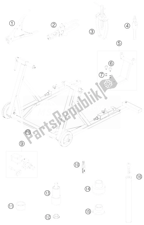 Tutte le parti per il Attrezzi Speciali del KTM 990 Super Duke Olive ME Europe 2010