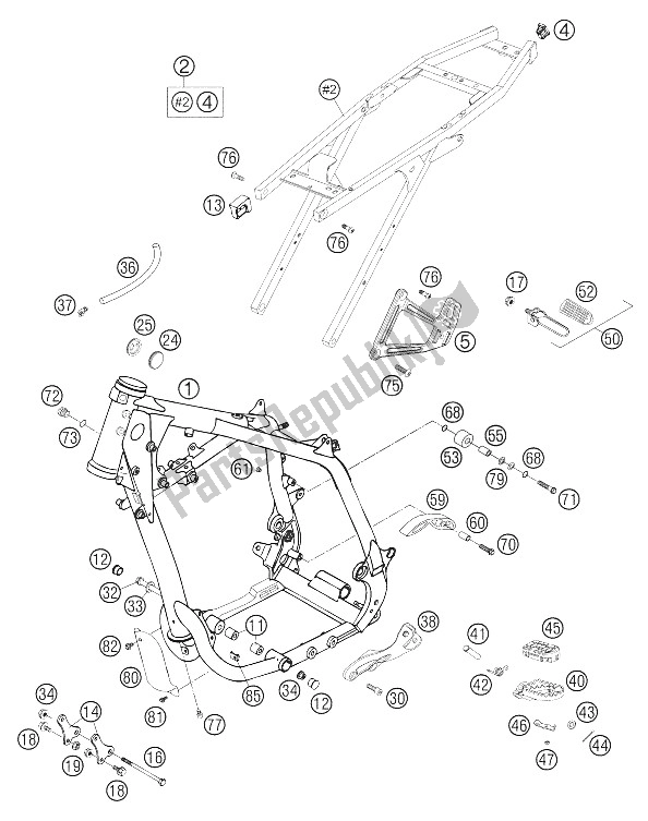 Toutes les pièces pour le Cadre, Sous-cadre du KTM 640 Duke II Limited ED United Kingdom 2006