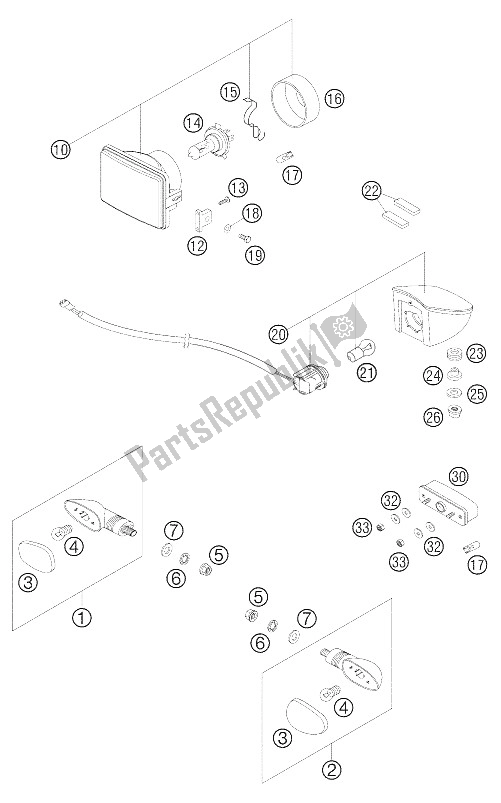 Toutes les pièces pour le Phare Avant - Clignotants - Feu Arrière du KTM 625 SXC Europe 2005