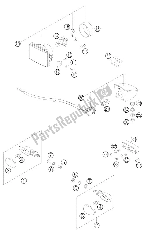 All parts for the Lighting System of the KTM 625 SXC Europe 2006