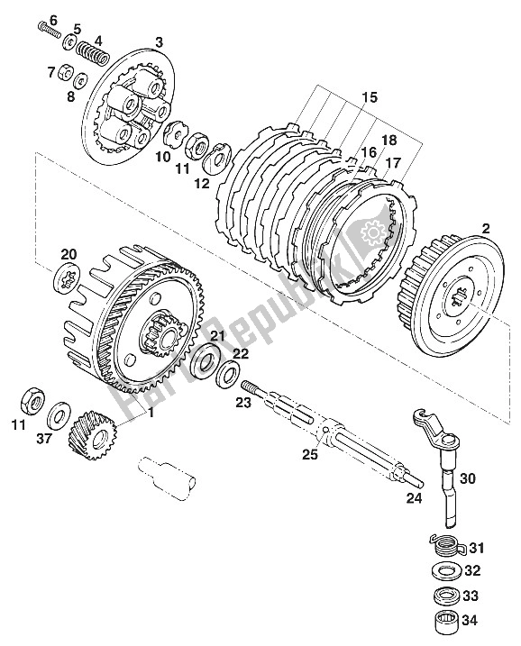 All parts for the Clutch Euro 125 '96 of the KTM 125 LC2 1996