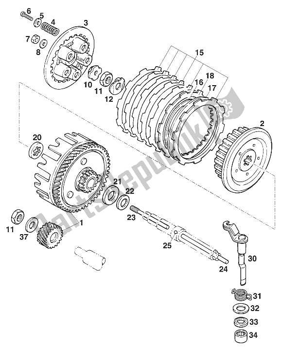 Tutte le parti per il Frizione Euro 125 '96 del KTM 125 LC2 80 Orange BRD Europe 1996