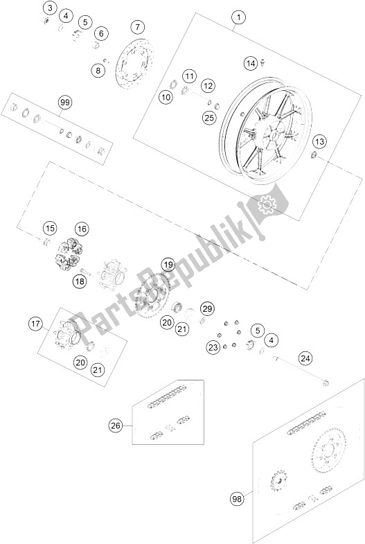 All parts for the Rear Wheel of the KTM 200 Duke OR W O ABS B D 15 Asia 2015