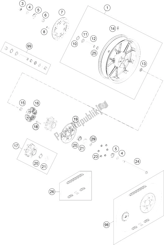 Todas as partes de Roda Traseira do KTM 200 Duke WH W O ABS B D 15 Asia 2015