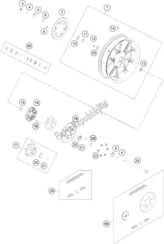 Todas las partes para Rueda Trasera de KTM 200 Duke WH W O ABS B D 16 Europe 2016