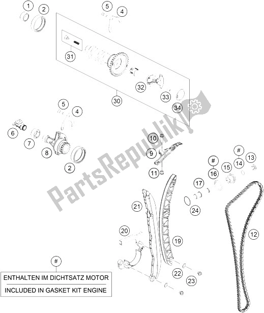 All parts for the Timing Drive of the KTM 690 Duke Orange ABS 2016 China 2015