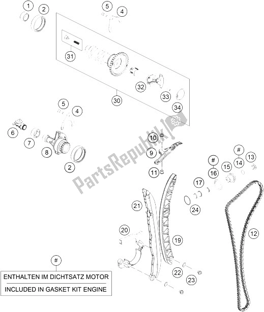 All parts for the Timing Drive of the KTM 690 Duke Orange ABS Europe 2016