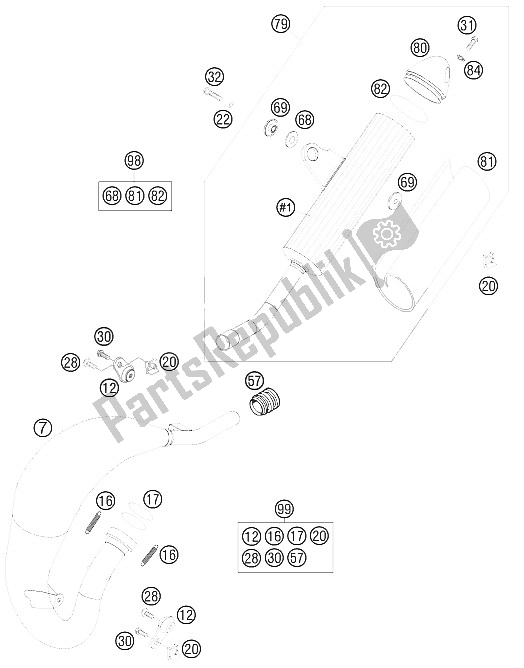 All parts for the Exhaust System of the KTM 85 SX 17 14 Europe 2009